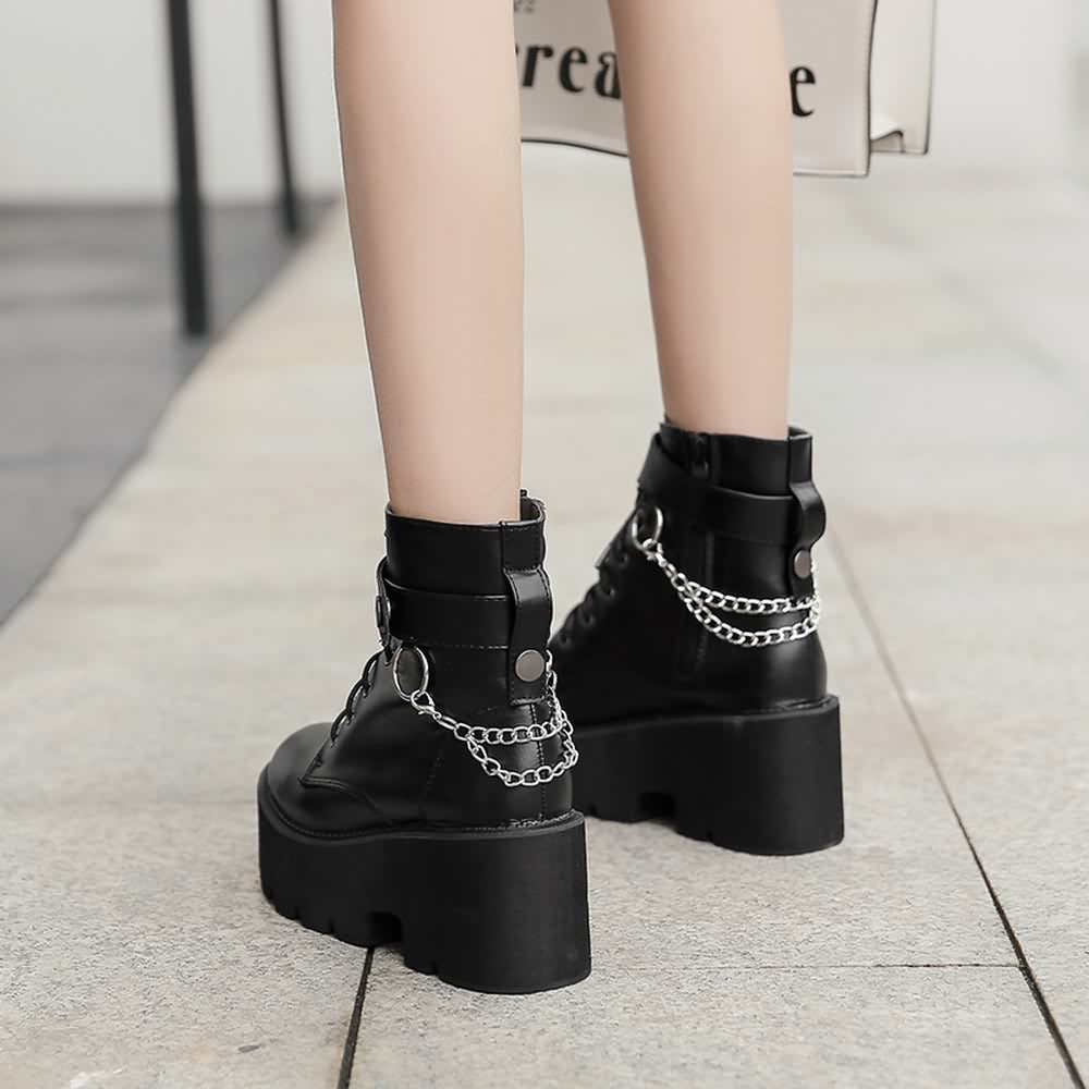 Gothic Punk Chain Leather Platform Boots