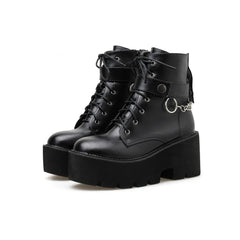 Gothic Punk Chain Leather Platform Boots