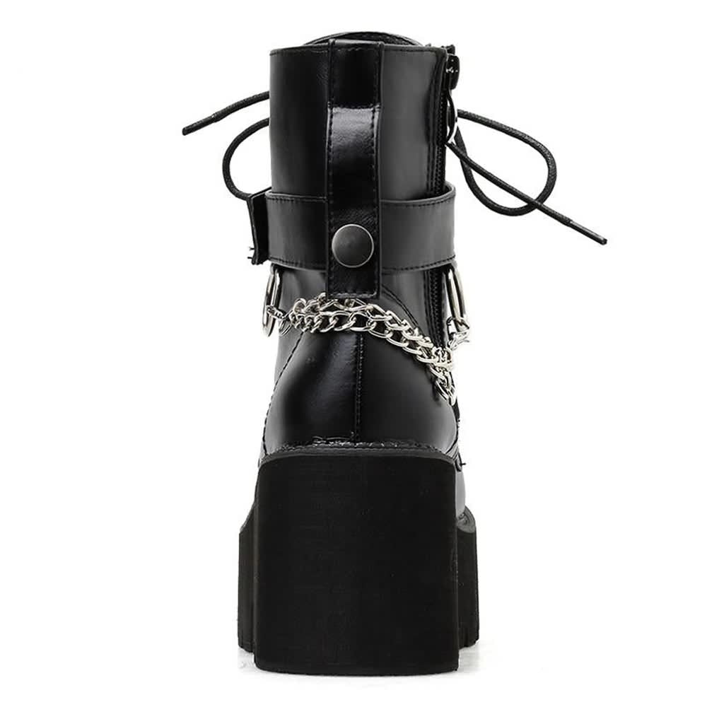 Gothic Punk Chain Leather Platform Boots