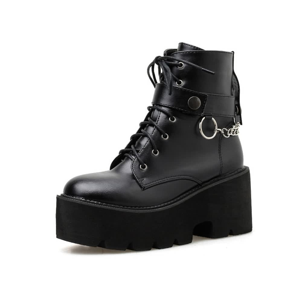 Gothic Punk Chain Leather Platform Boots