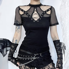 Gothic Punk Cut Out Mesh T-shirt