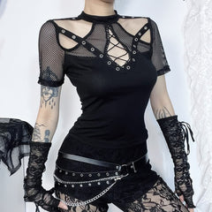 Gothic Punk Cut Out Mesh T-shirt