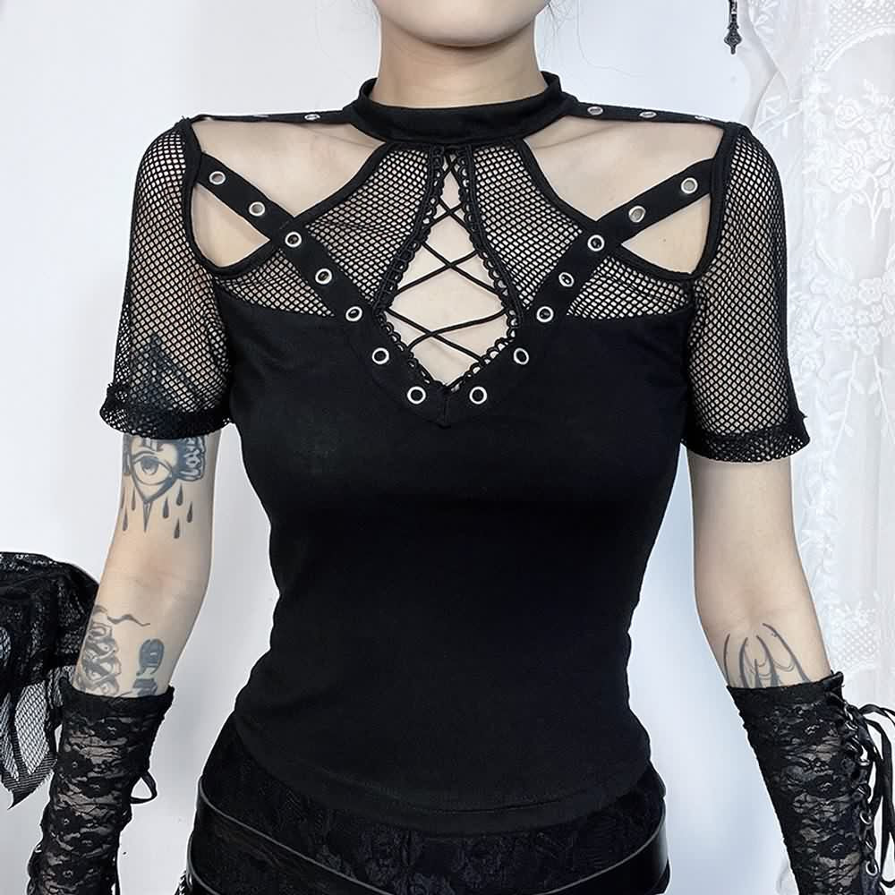 Gothic Punk Cut Out Mesh T-shirt