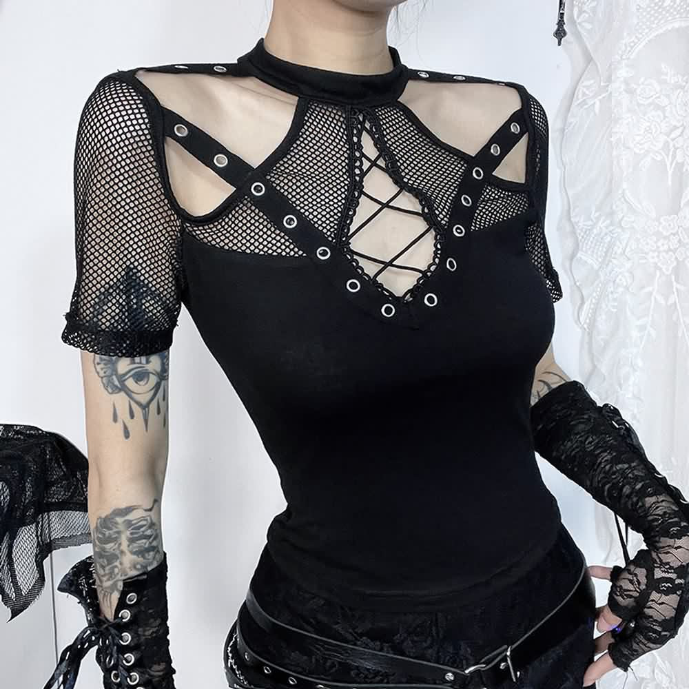 Gothic Punk Cut Out Mesh T-shirt