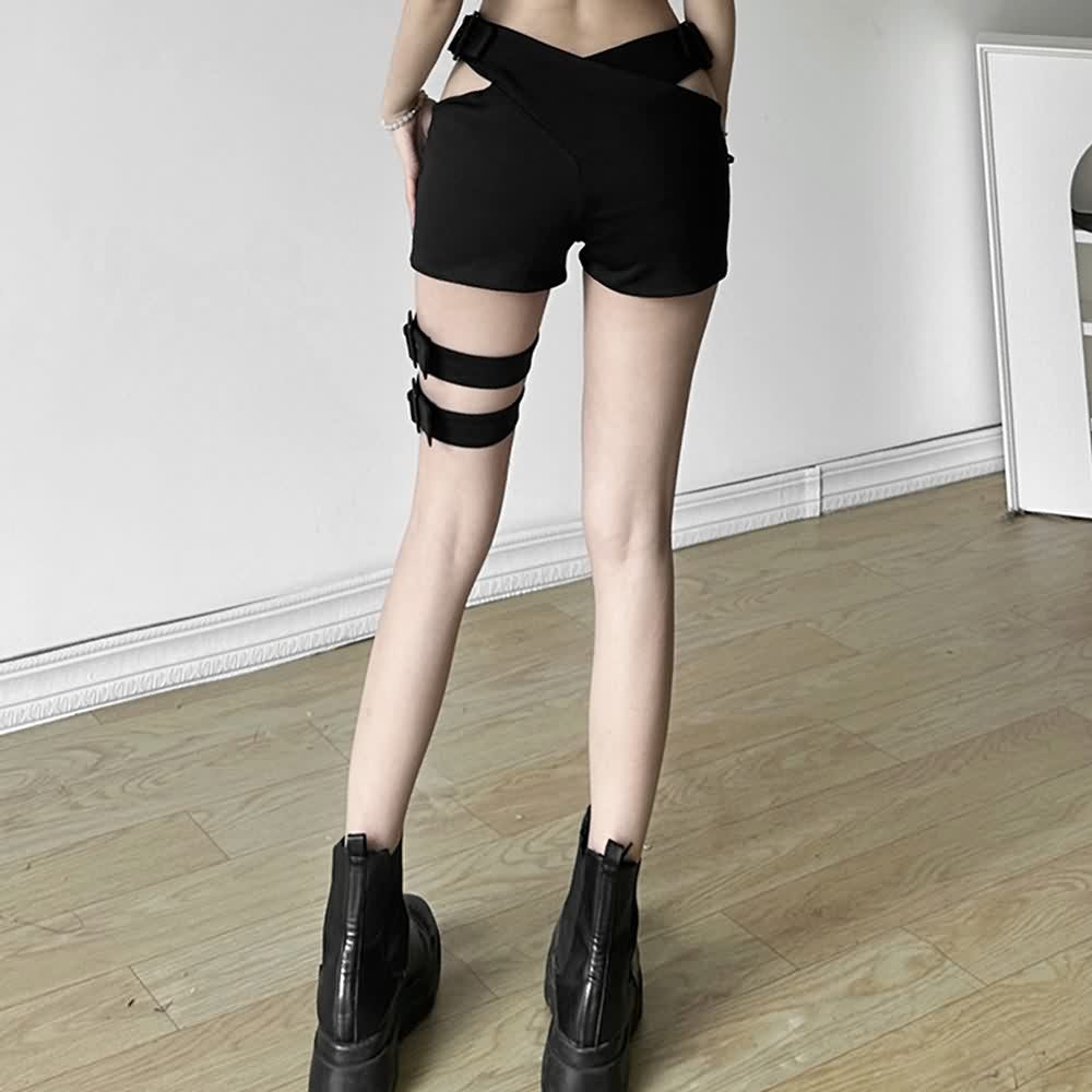 Gothic Punk Cut Out Waist Shorts