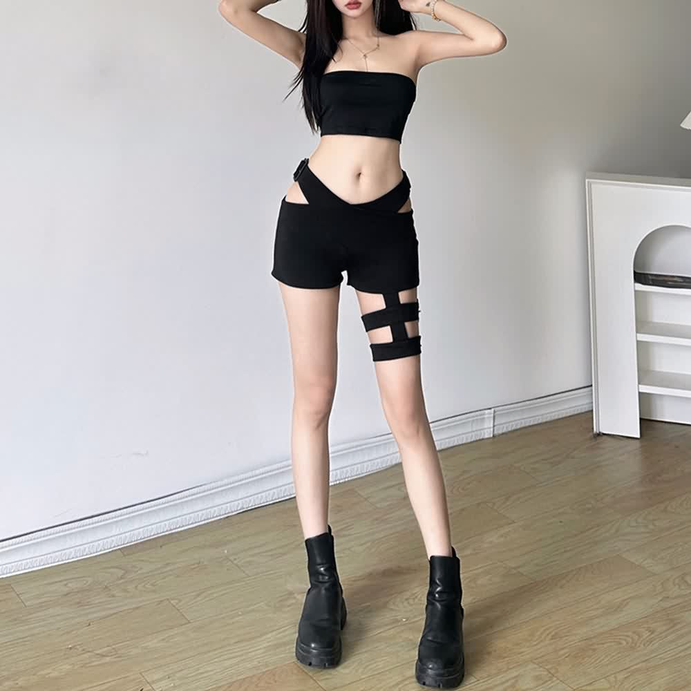 Gothic Punk Cut Out Waist Shorts