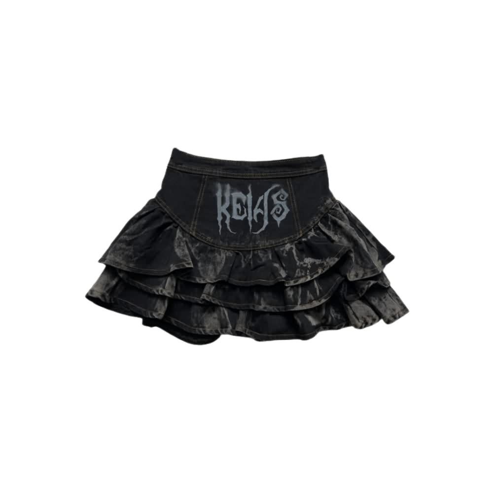 Gothic Punk Denim Tiered Mini Skirt