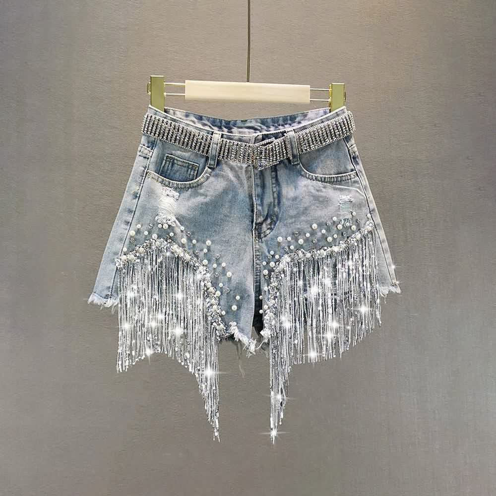 Gothic Punk Fringe Denim Shorts