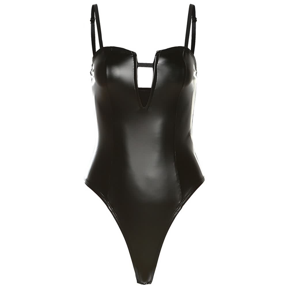 Gothic Punk Leather High Cut Bodysuit