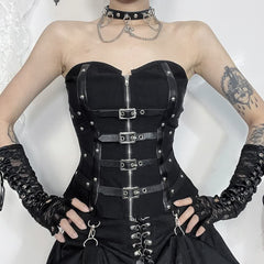 Gothic Punk Tube Top mit Lederriemen