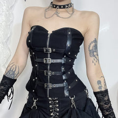 Gothic Punk Tube Top mit Lederriemen