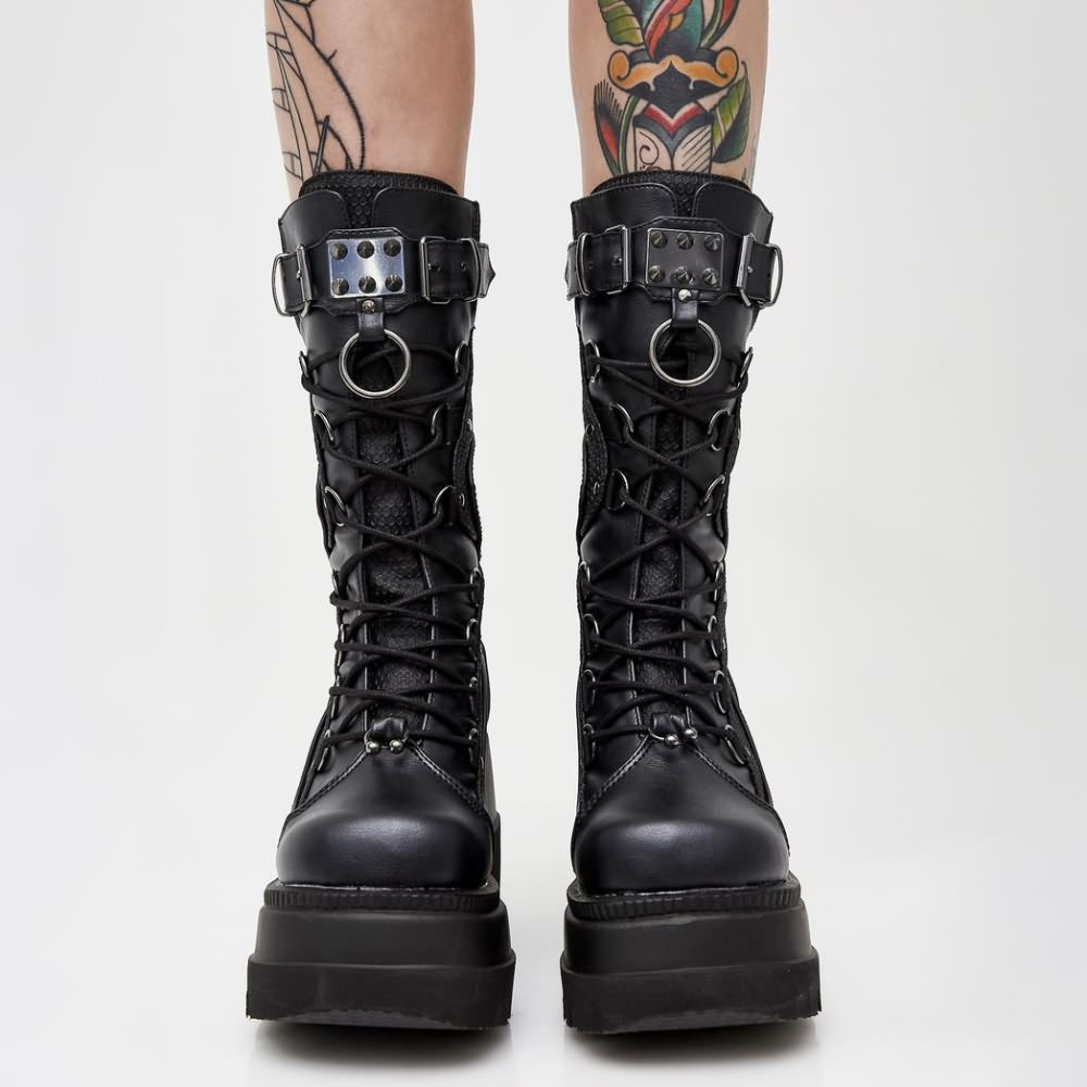 Gothic Punk Mid Calf Platform Wedge Boots