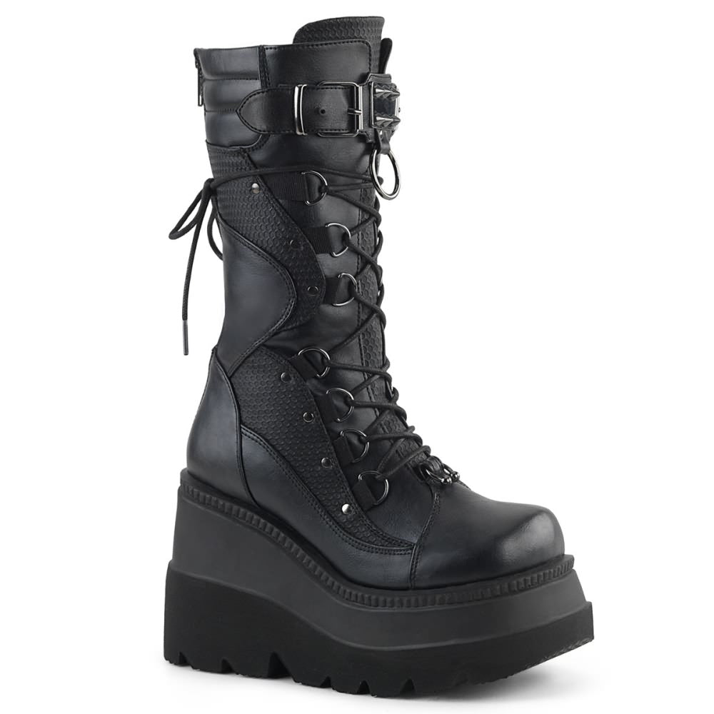 Gothic Punk Mid Calf Platform Wedge Boots