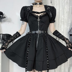 Gothic Punk Mini Dress And Short Sleeve Shrug Top