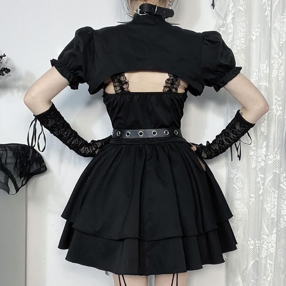 Gothic Punk Mini Dress And Short Sleeve Shrug Top