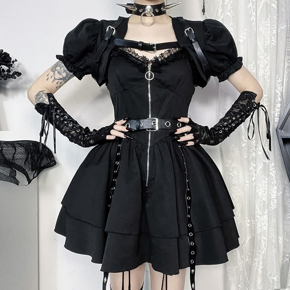 Gothic Punk Mini Dress And Short Sleeve Shrug Top