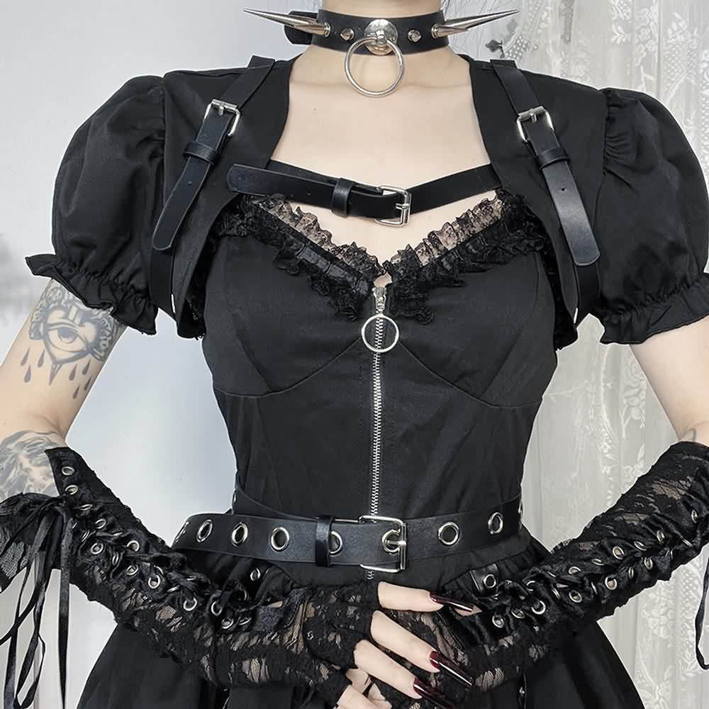 Gothic Punk Mini Dress And Short Sleeve Shrug Top