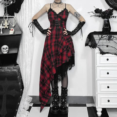 Gothic Punk Kariertes asymmetrisches Kleid