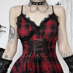 Gothic Punk Kariertes asymmetrisches Kleid