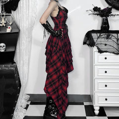 Gothic Punk Kariertes asymmetrisches Kleid