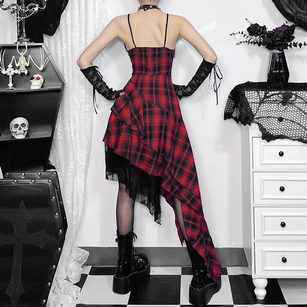 Gothic Punk Kariertes asymmetrisches Kleid
