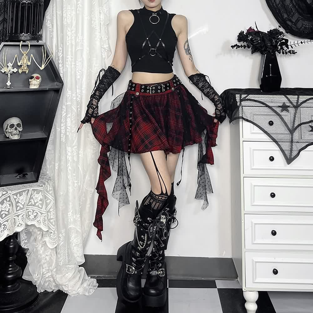 Gothic Punk Plaid Layered Mini Skirt