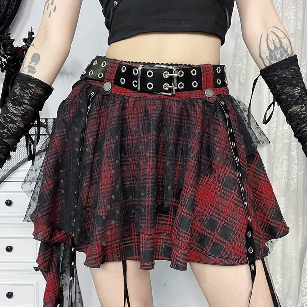 Gothic Punk Plaid Layered Mini Skirt