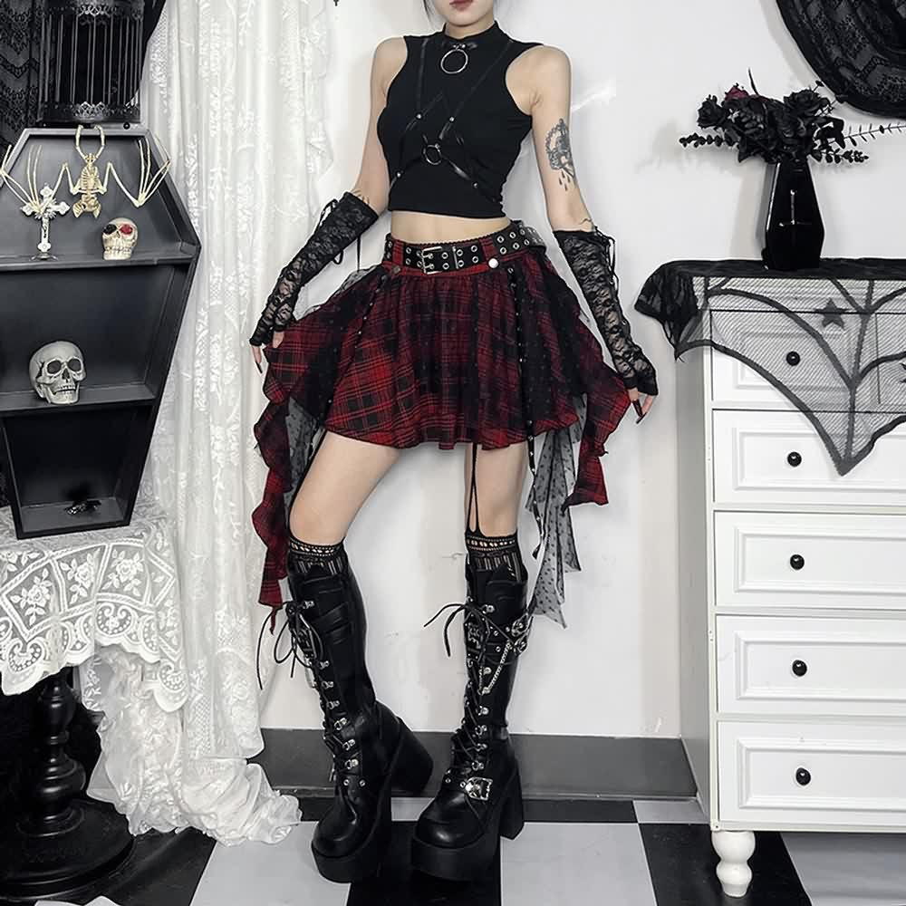 Gothic Punk Plaid Layered Mini Skirt