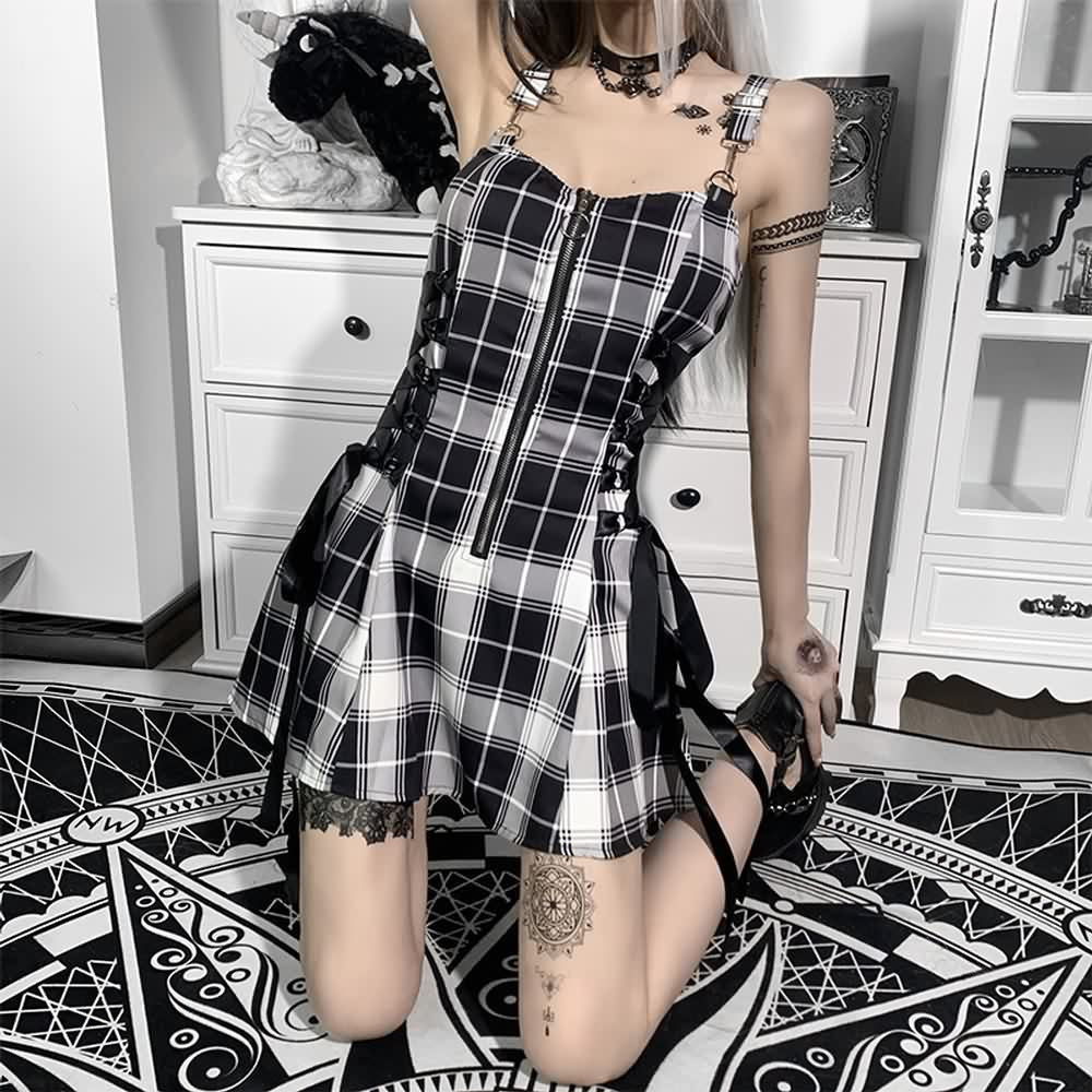 Gothic Punk Kariertes Minikleid