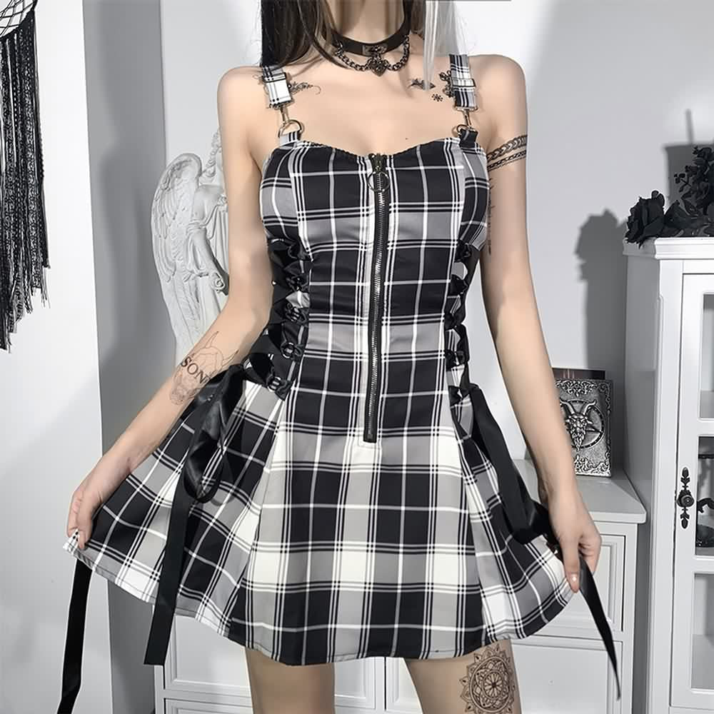 Gothic Punk Kariertes Minikleid