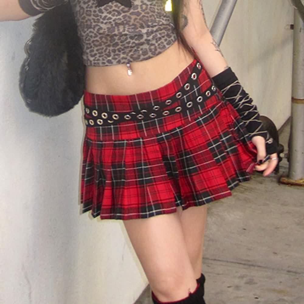 Gothic Punk Plaid Pleated Mini Skirt