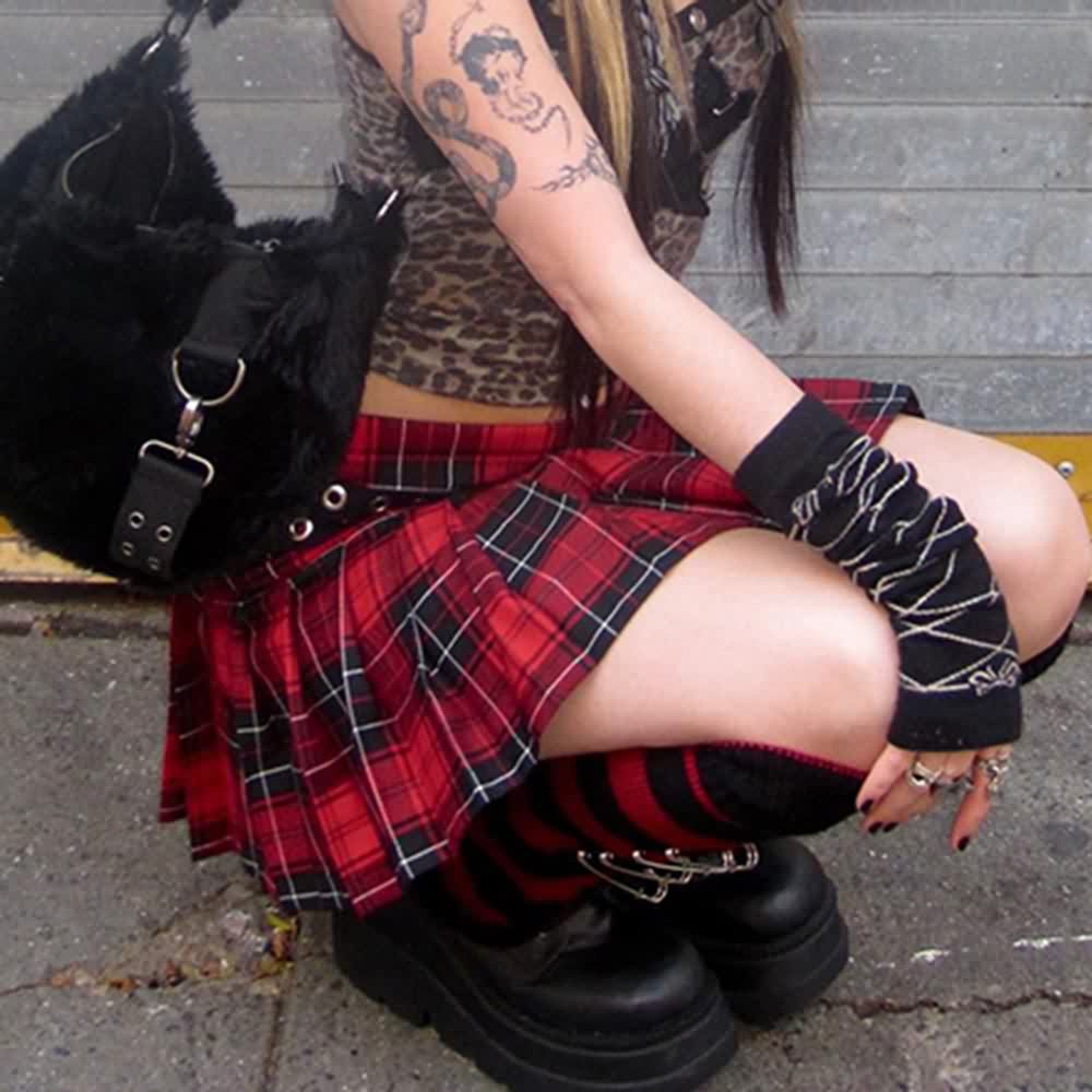 Gothic Punk Plaid Pleated Mini Skirt