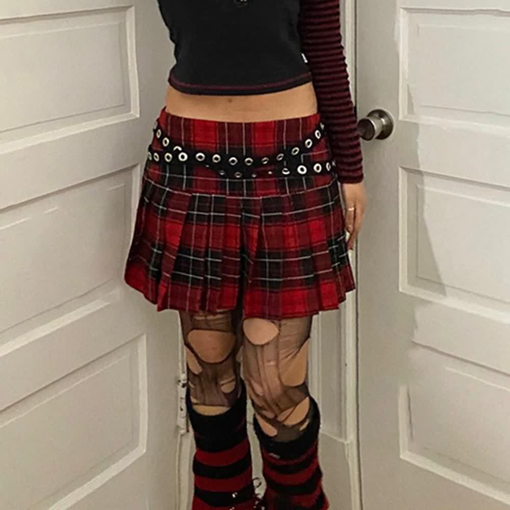 Gothic Punk Plaid Pleated Mini Skirt