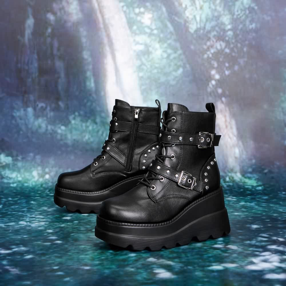 Gothic Punk Platform Wedge Ankle Boots