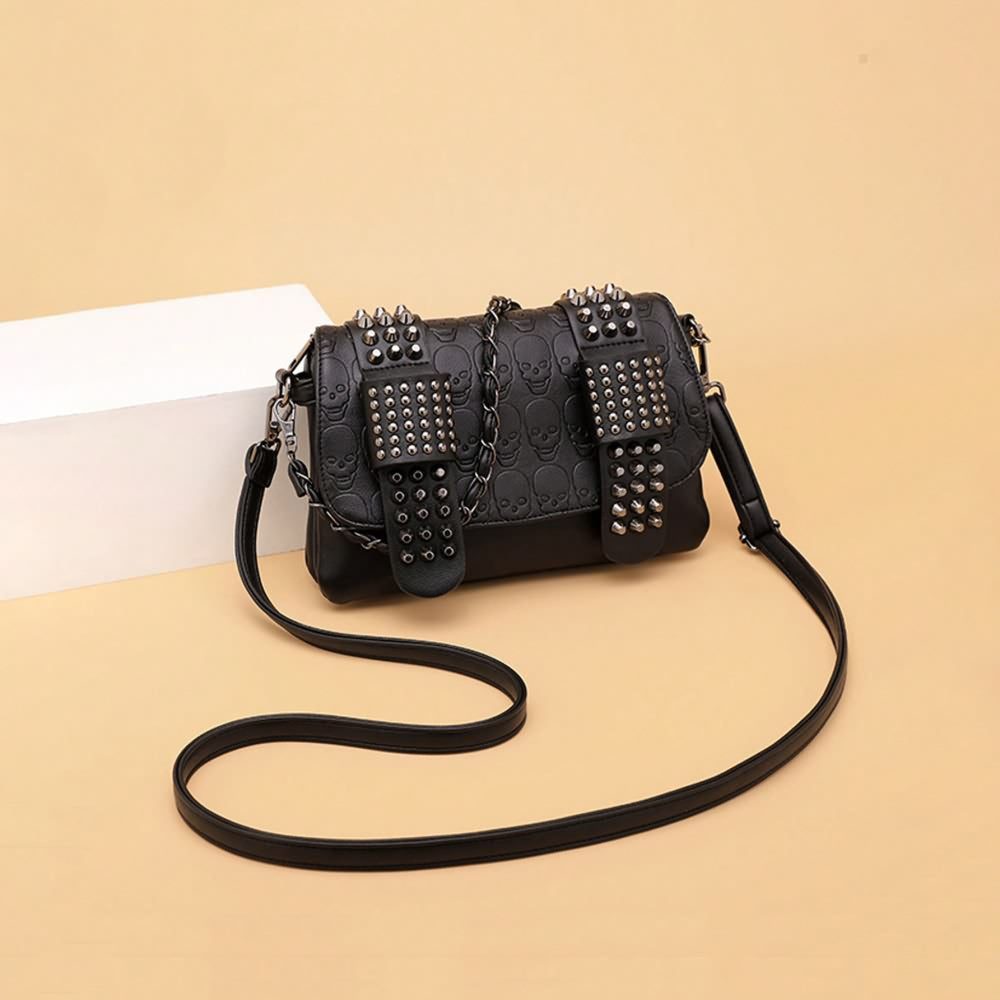 Gothic Punk Skull Leather Crossbody Bag