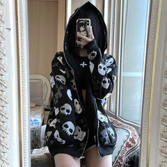 Gothic Punk Skull Zip Up Hoodie