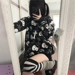 Gothic Punk Skull Zip Up Hoodie