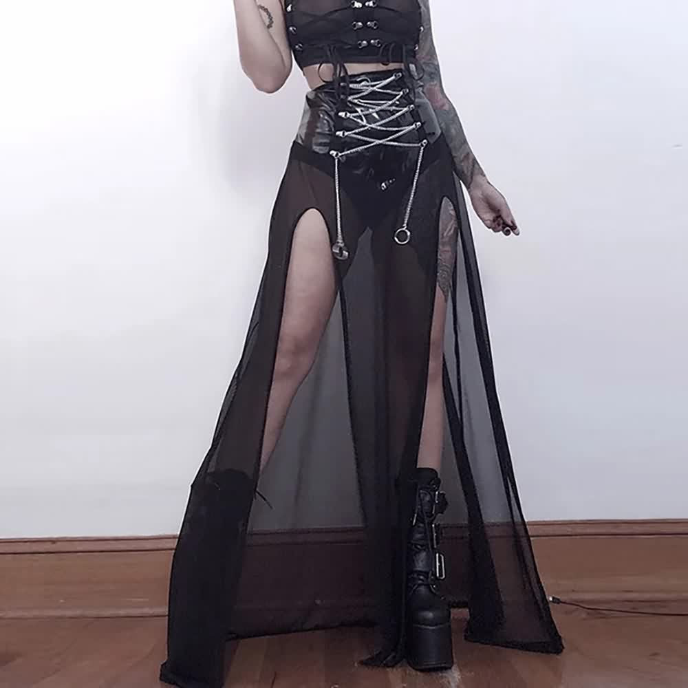 Gothic Punk Slit Maxi Skirt