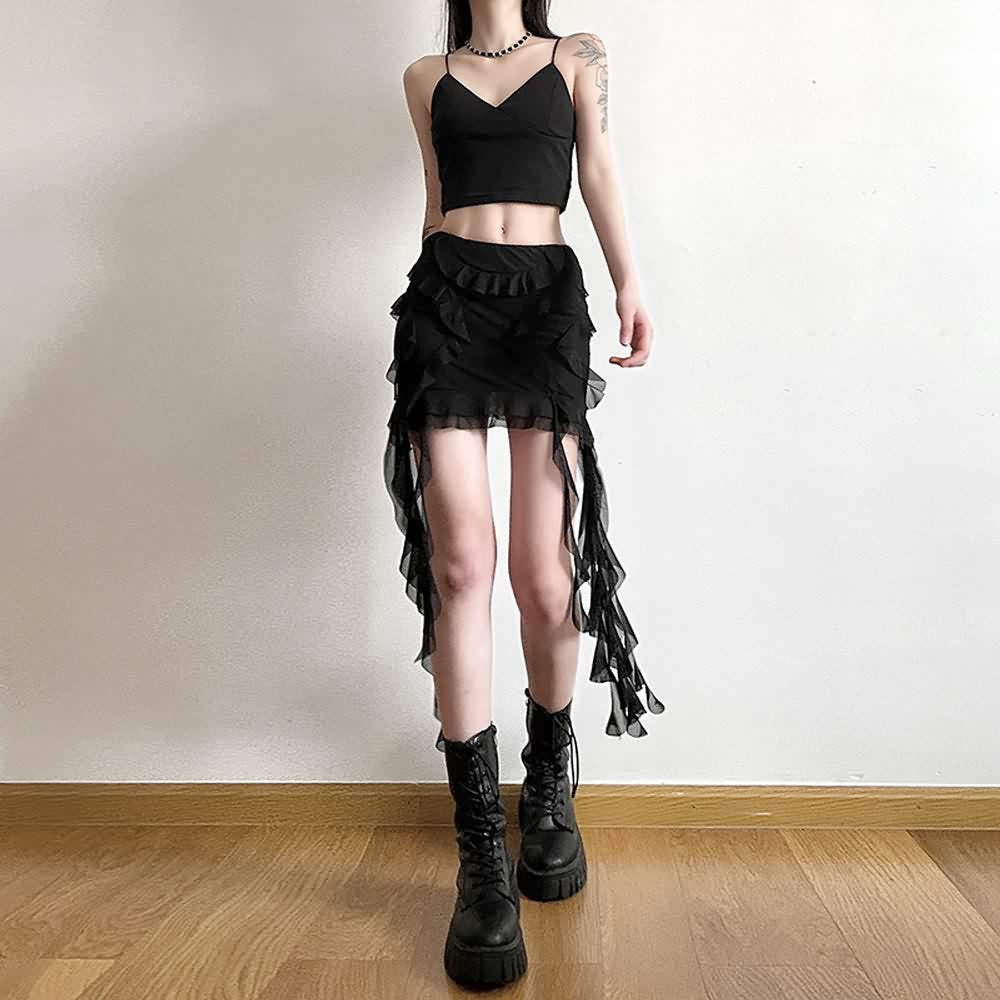 Gothic Ruffle High Waist Mini Skirt