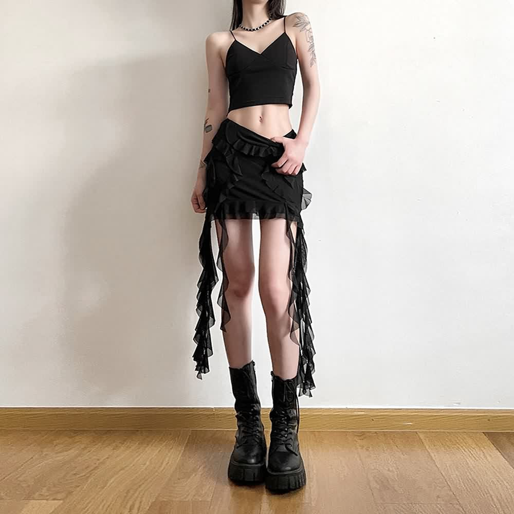 Gothic Ruffle High Waist Mini Skirt