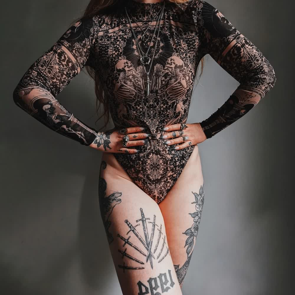 Gothic Sheer High Neck Long Sleeve Bodysuit