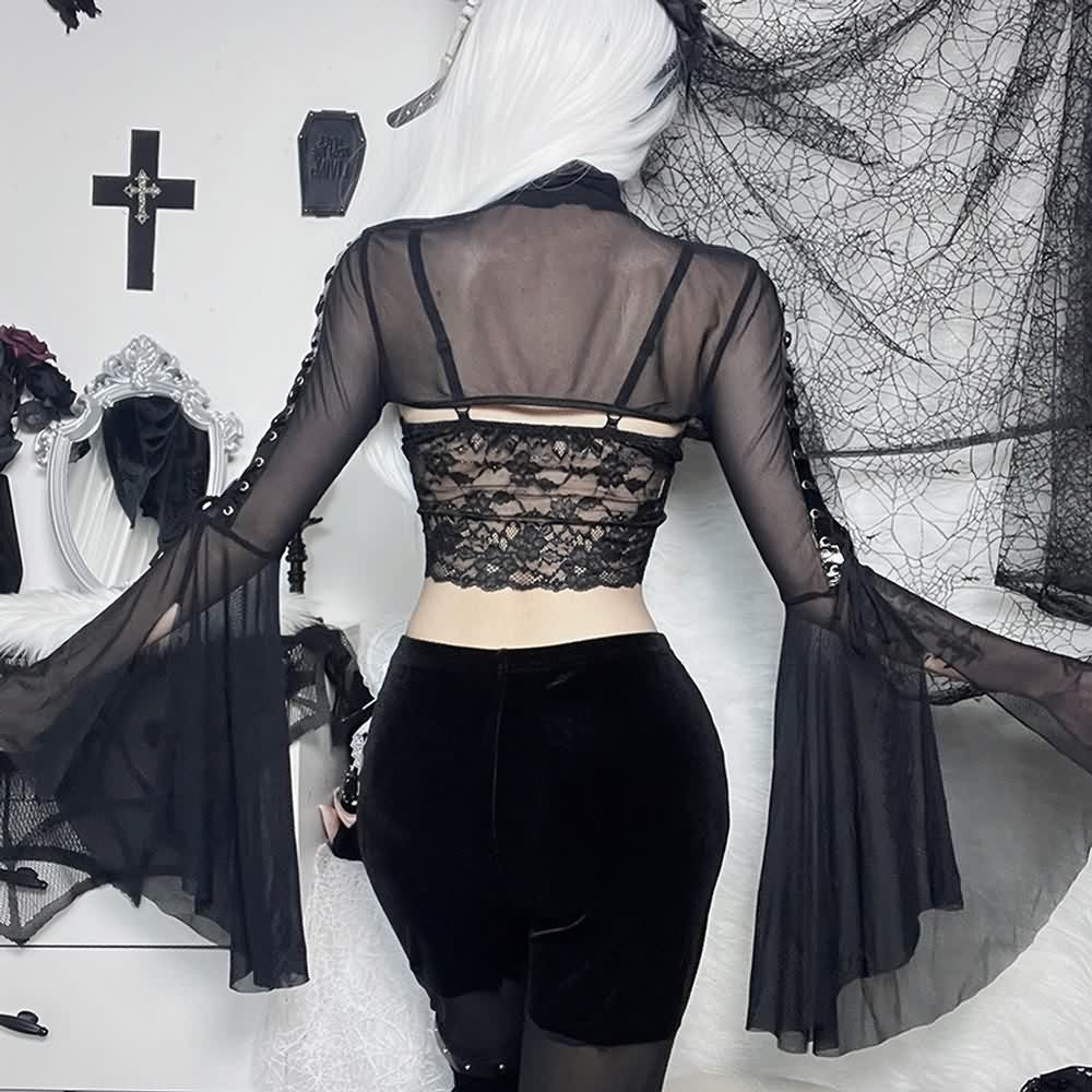 Gothic Sheer Mesh Bell Sleeves Shrug Top