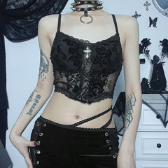 Gothic Sheer Mesh Lace Cami Crop Top