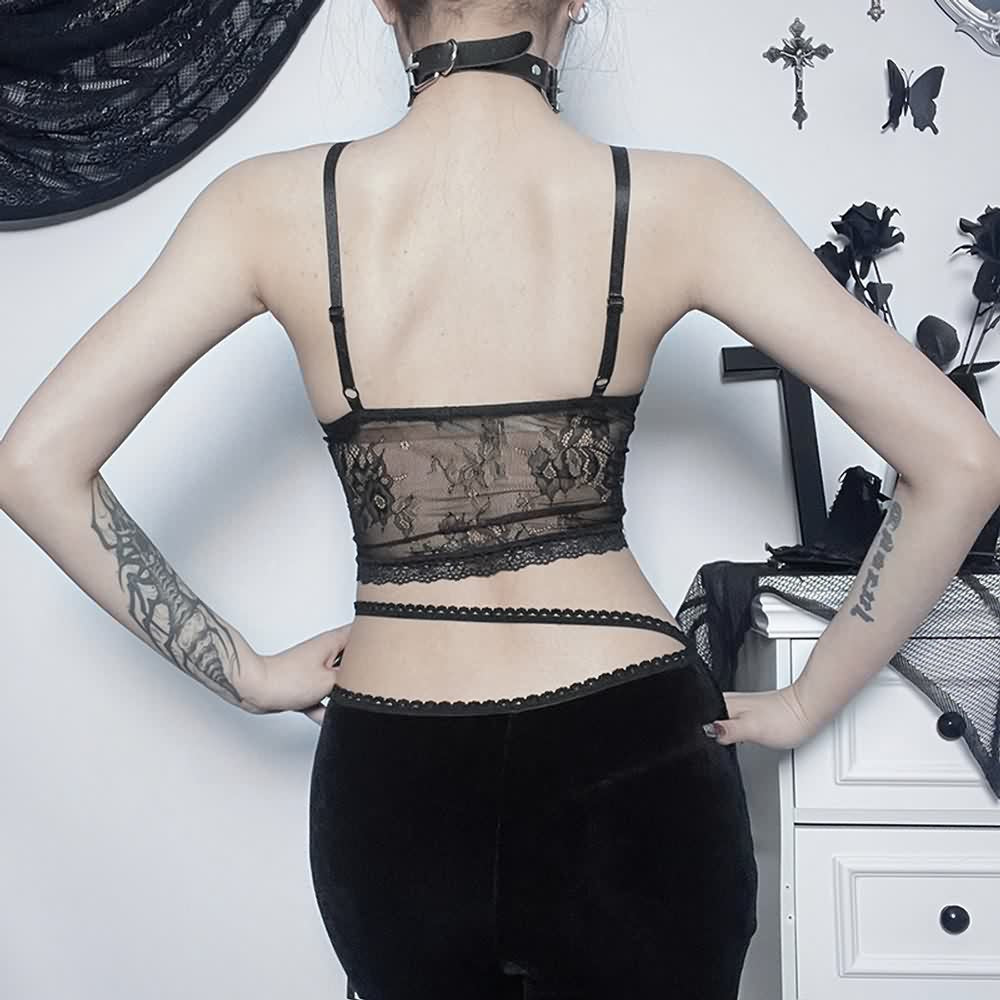 Gothic Sheer Mesh Lace Cami Crop Top