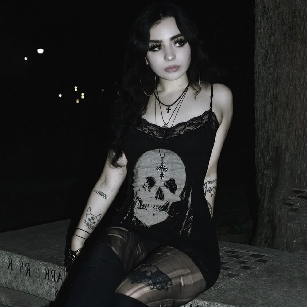 Gothic Skull Lace Bodycon Mini Dress
