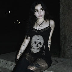 Gothic Skull Lace Bodycon Mini Dress