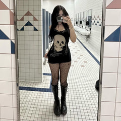 Gothic Skull Lace Bodycon Mini Dress