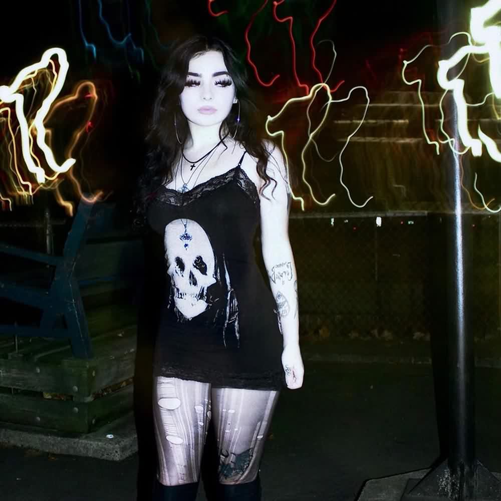 Gothic Skull Lace Bodycon Mini Dress