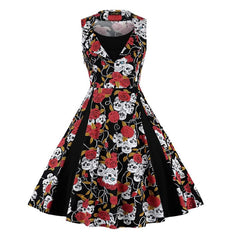 Magnificent Gothic Skull Rose Pattern Sleeveless Party Long Dress