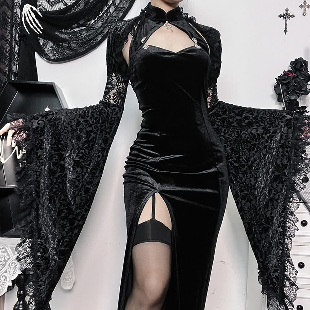 Gothic Slit Cheongsam Dress And Shrug Top